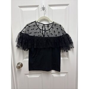 J Crew Starry Tulle Black Blouse Top Size S Small H2048‎
